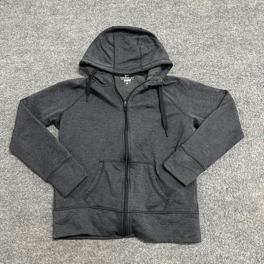 Nike Hoodie Womens Size L Gray Therma-FIT Full Zip Athletic Sweatshirt Thumbhole